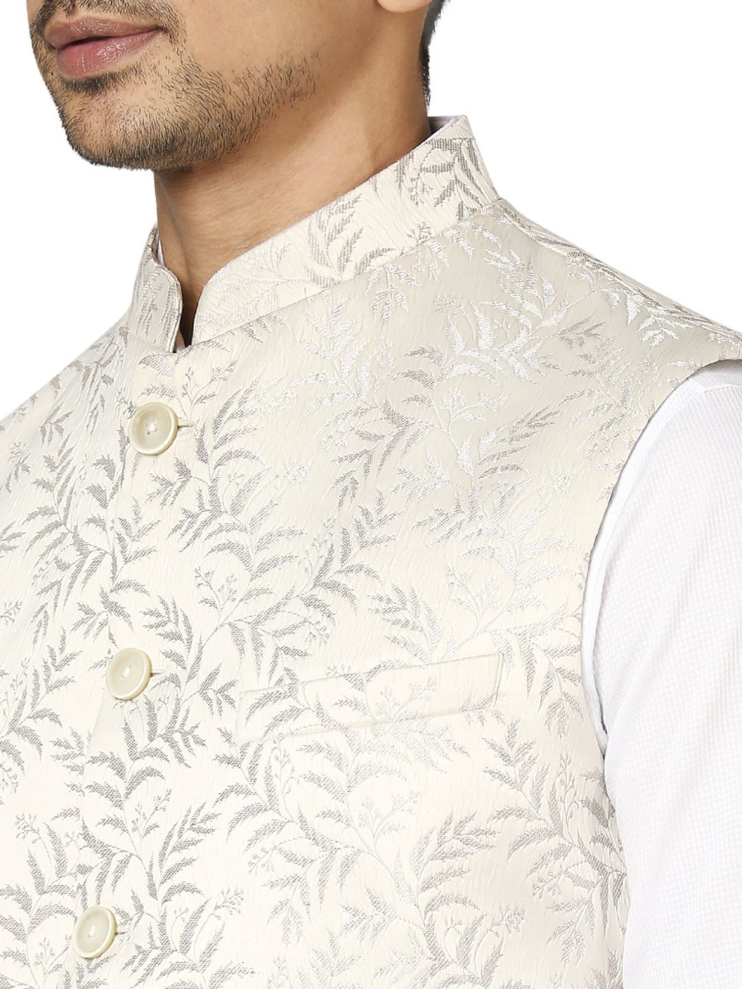 Raymond Beige Regular Fit Self Pattern Nehru Jacket