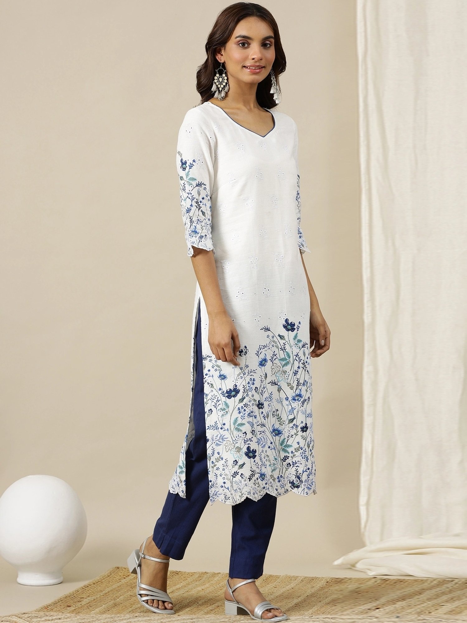 Aurelia Blue Cotton Plain Pants