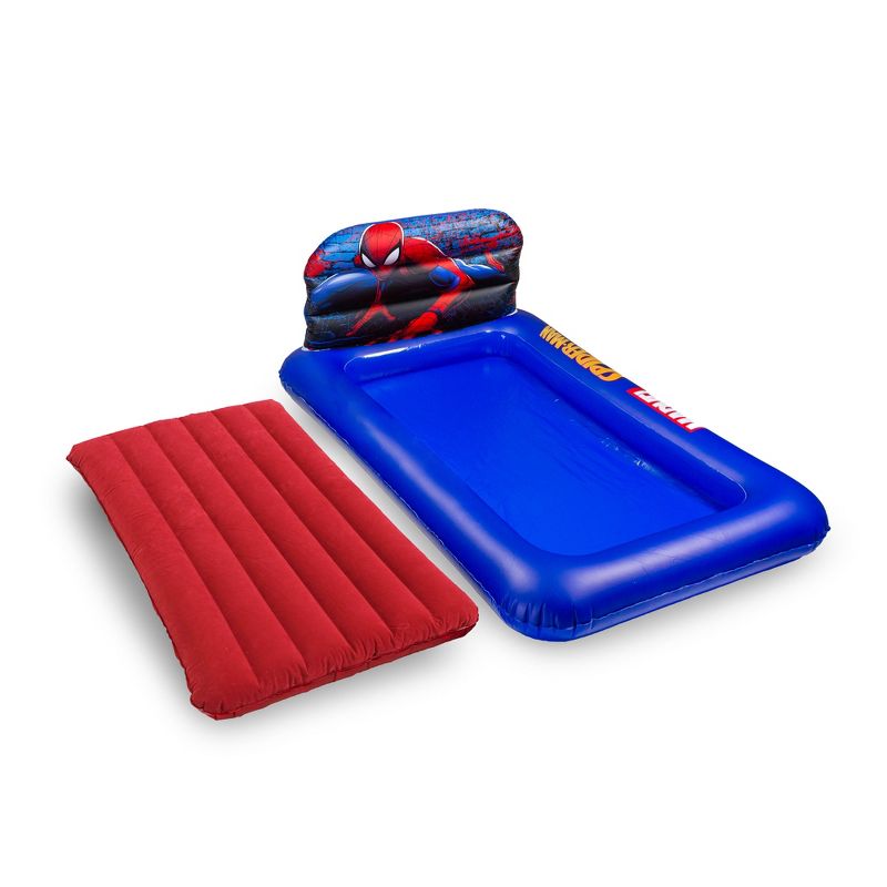 Living iQ Inflatable Portable Small Travel Size Kids Toddler Sleeping Blow Up Air Bed Mattress with Electric Pump and Headboard, Marvel Avengers