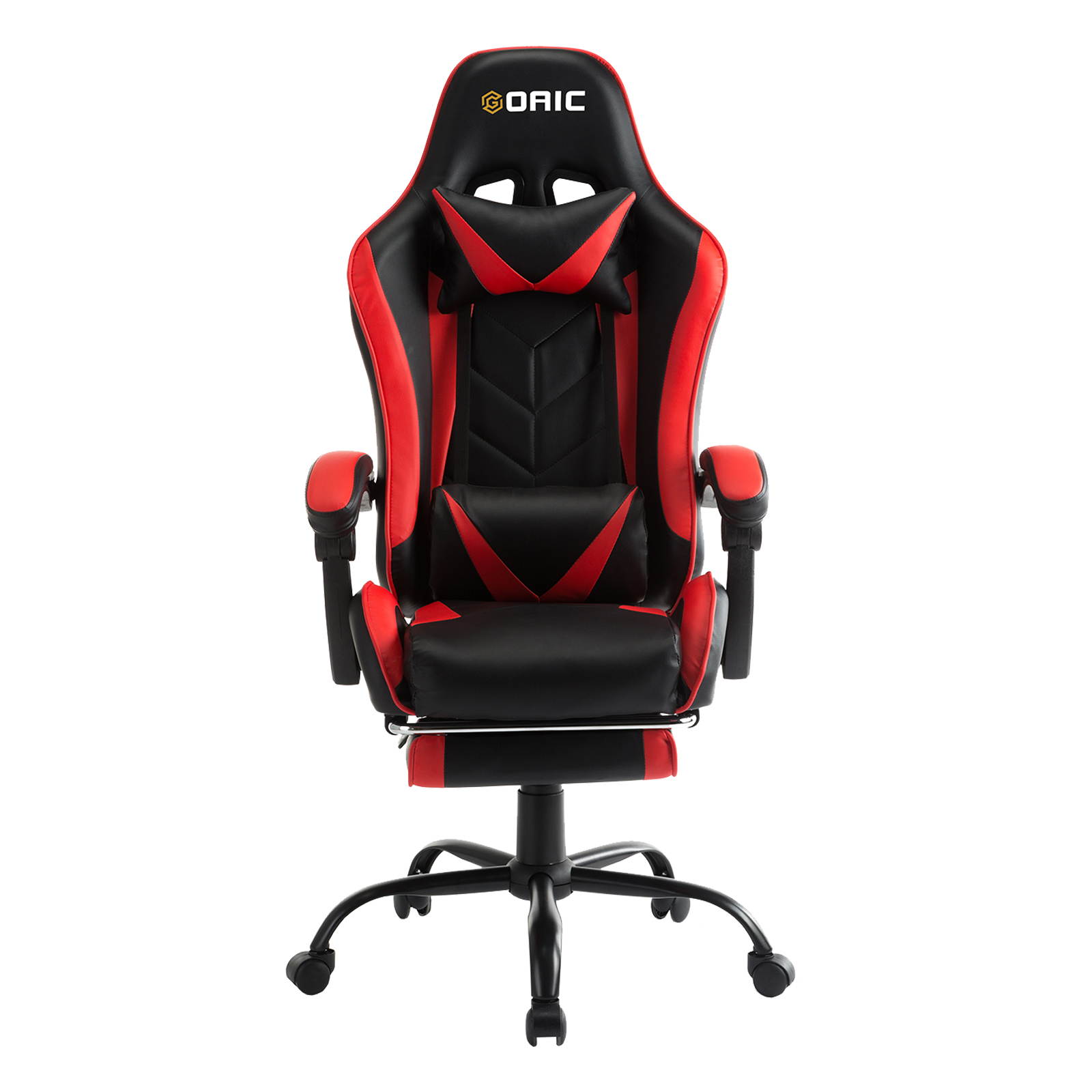 Goaic Gaming Chair PC Racing Game Chair Ergonomic 135&deg; Adjustable Reclining Office Chair with Footrest, High Back Office Desk Computer Chair with Headrest and Lumbar Pillow Support (White/Red)