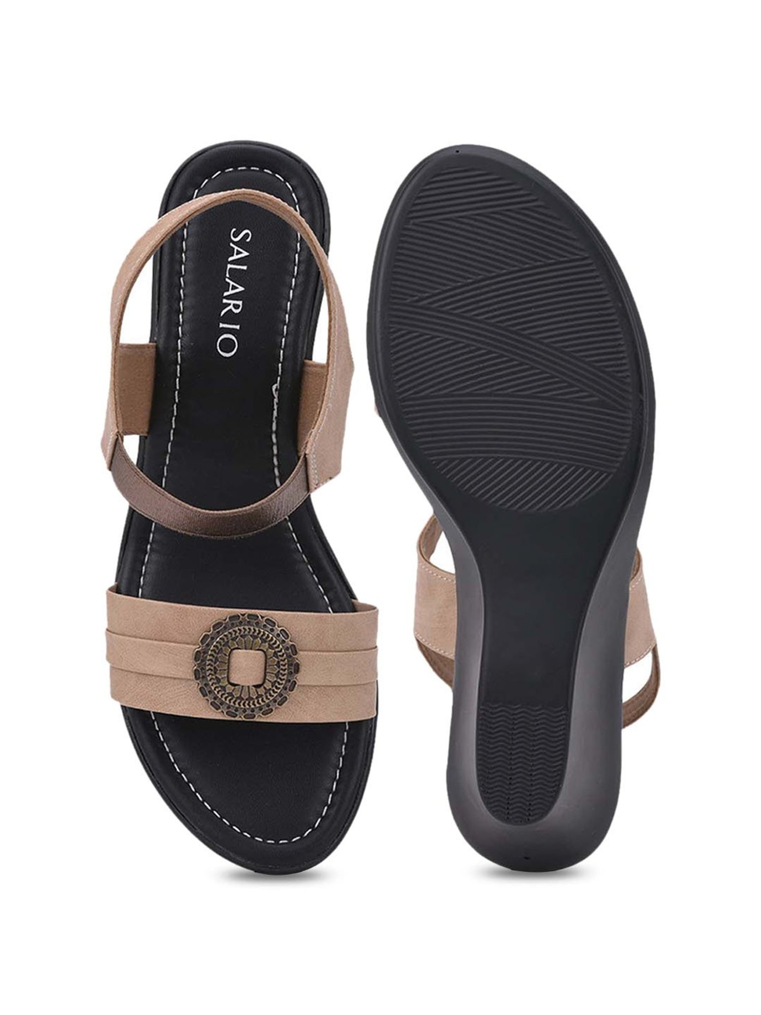 Salario Women's Beige Ankle Strap Wedges