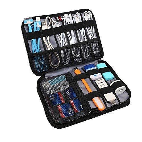 BUBM Double Layer Electronic Accessories Organizer, Travel Gear Bag for Cables, USB Flash Drive, Plug and More, Perfect Size Fits for iPad Mini (Medium, Gray)
