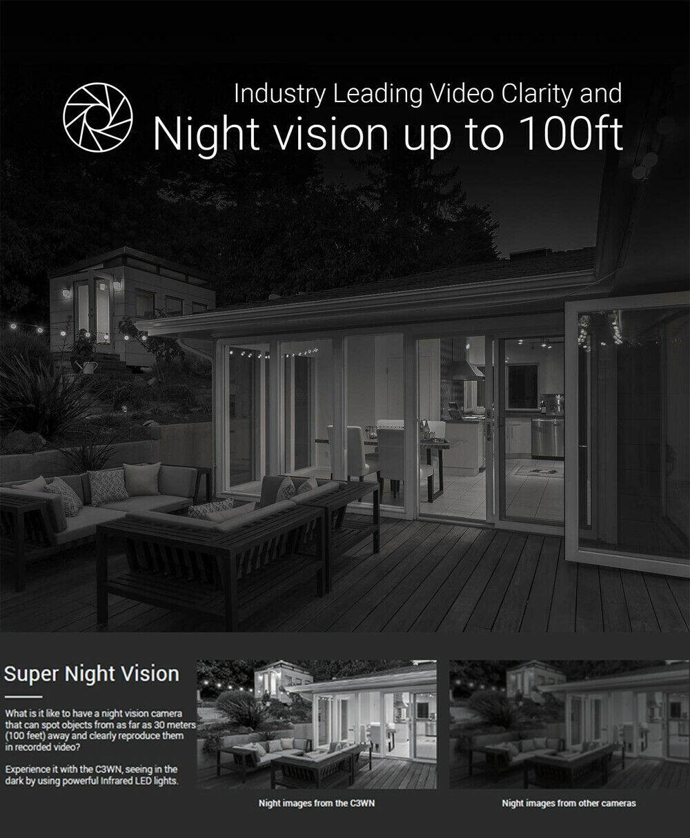 2x   1080p Outdoor WiFi Camera Weatherproof Smart Motion Detection C3WN