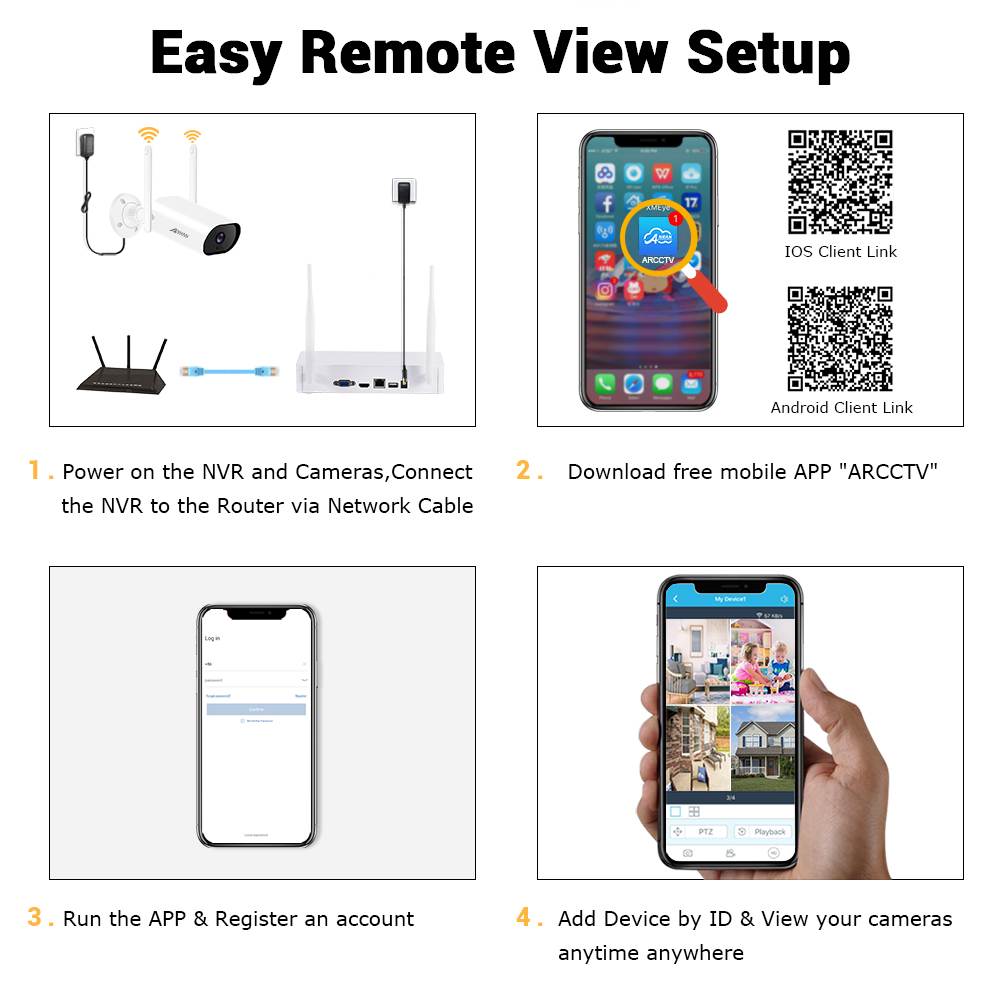 ANRAN Wireless Security Camera System with 1TB Hard Drive & One-Way Audio, 8 Channel NVR 4Pcs 3.0MP Night Vision WiFi IP Surveillance Cameras Outdoor Indoor [Expandable 8CH and Audio Recording]