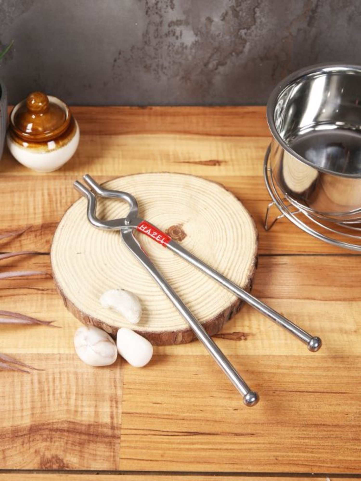 HAZEL Stainless Steel Silver Utensil Holder Pakad 9 MM Tongs for Kitchen