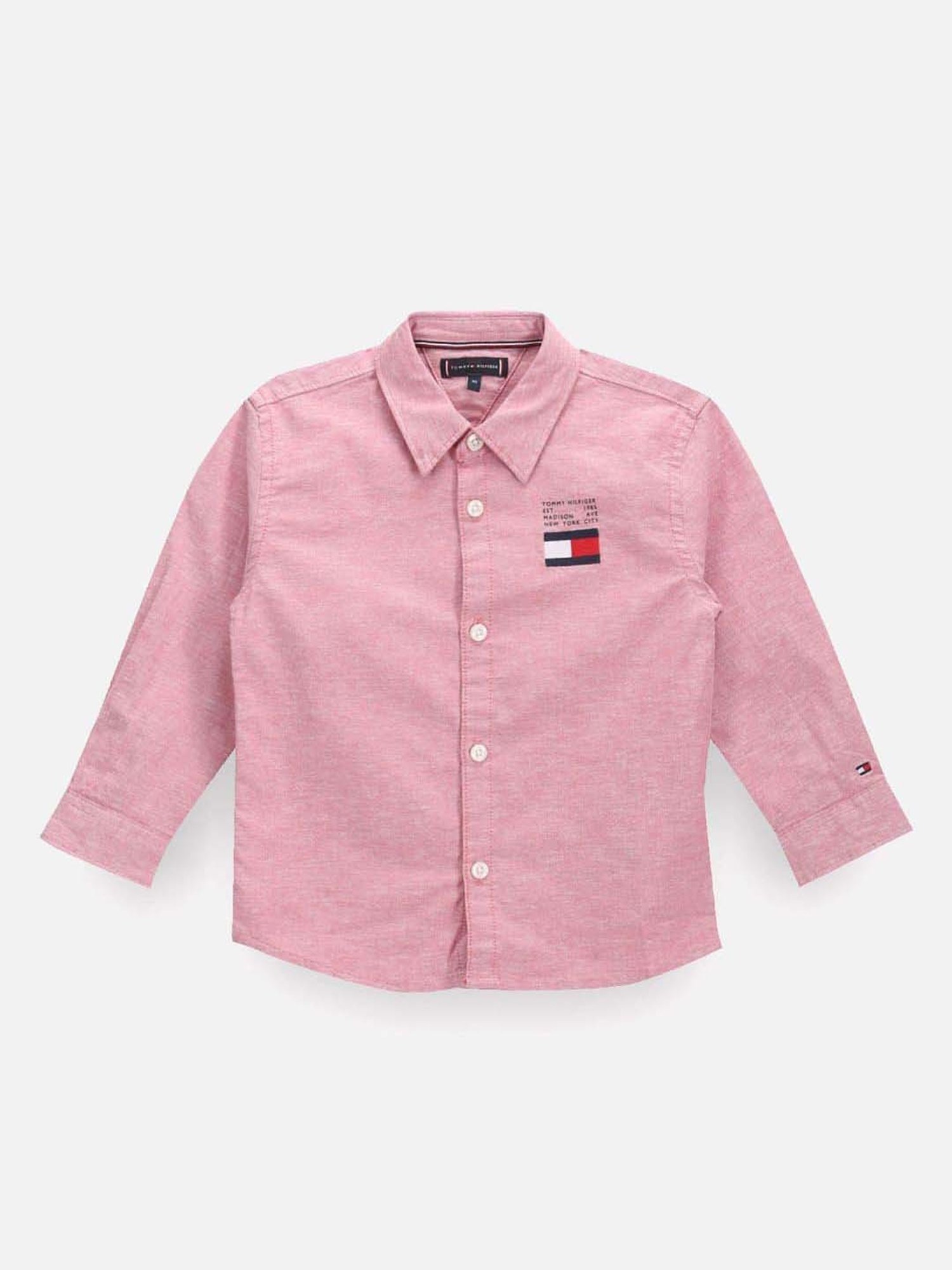 Tommy Hilfiger Kids Washed Crimson Printed Regular Fit Shirt