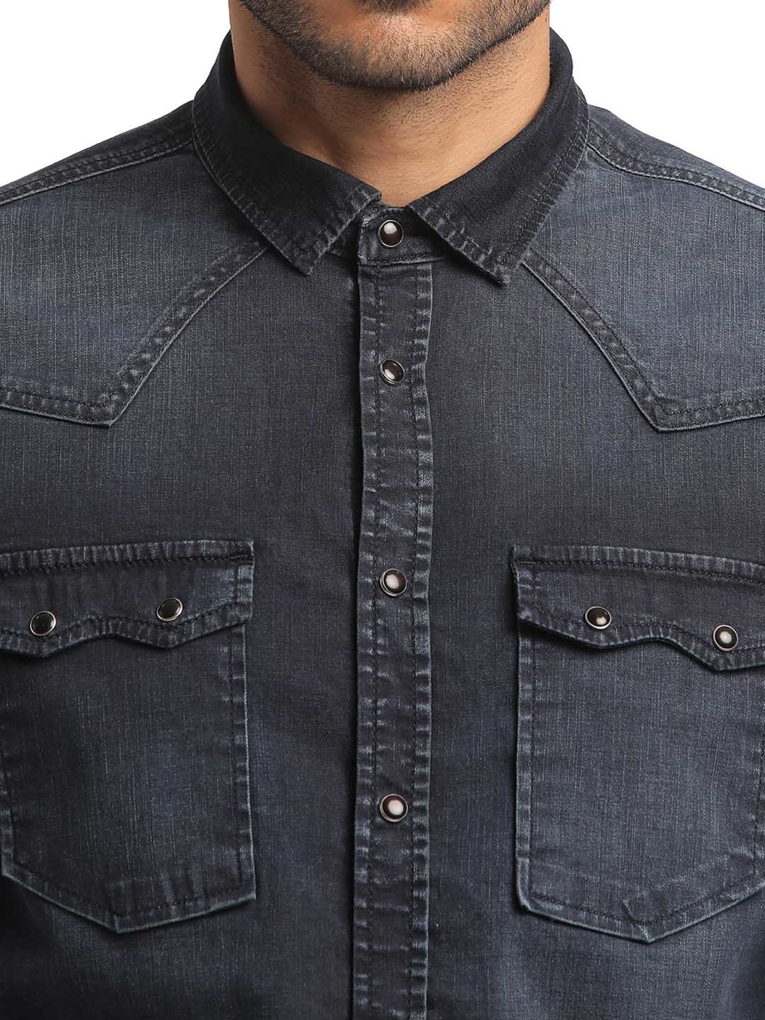 EVERBLUE Dark Blue Regular Fit Shirt