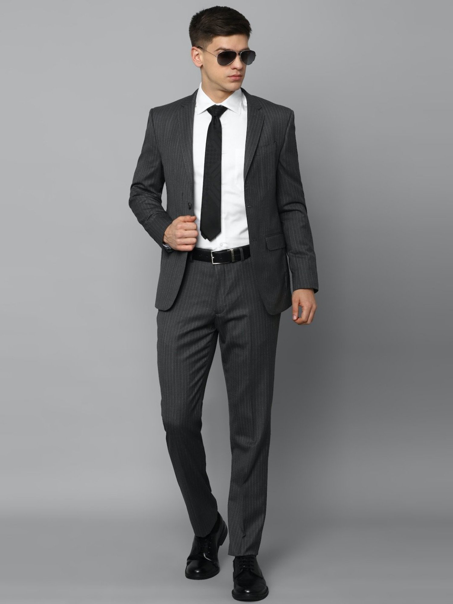 Luxure By Louis Philippe Grey Slim Fit Striped Two Piece Suit