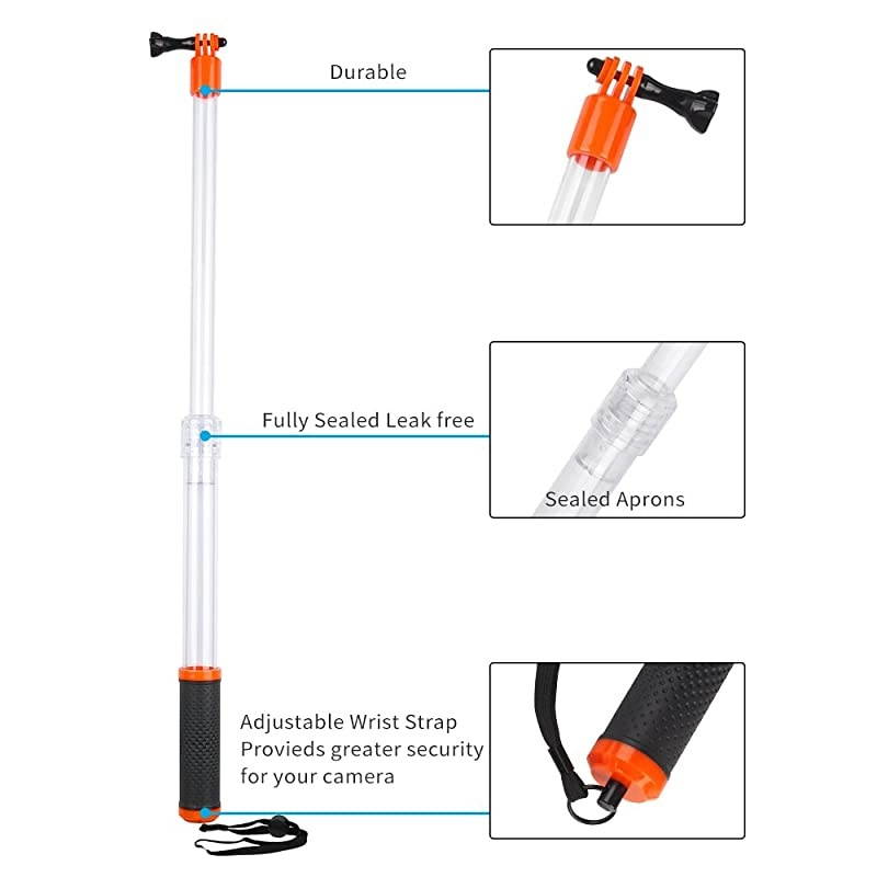 Waterproof Transparent Floating Monopod - Extendable Selfie Stick for GoPro Hero 8/7/6/5/4 Osmo Action Insta360