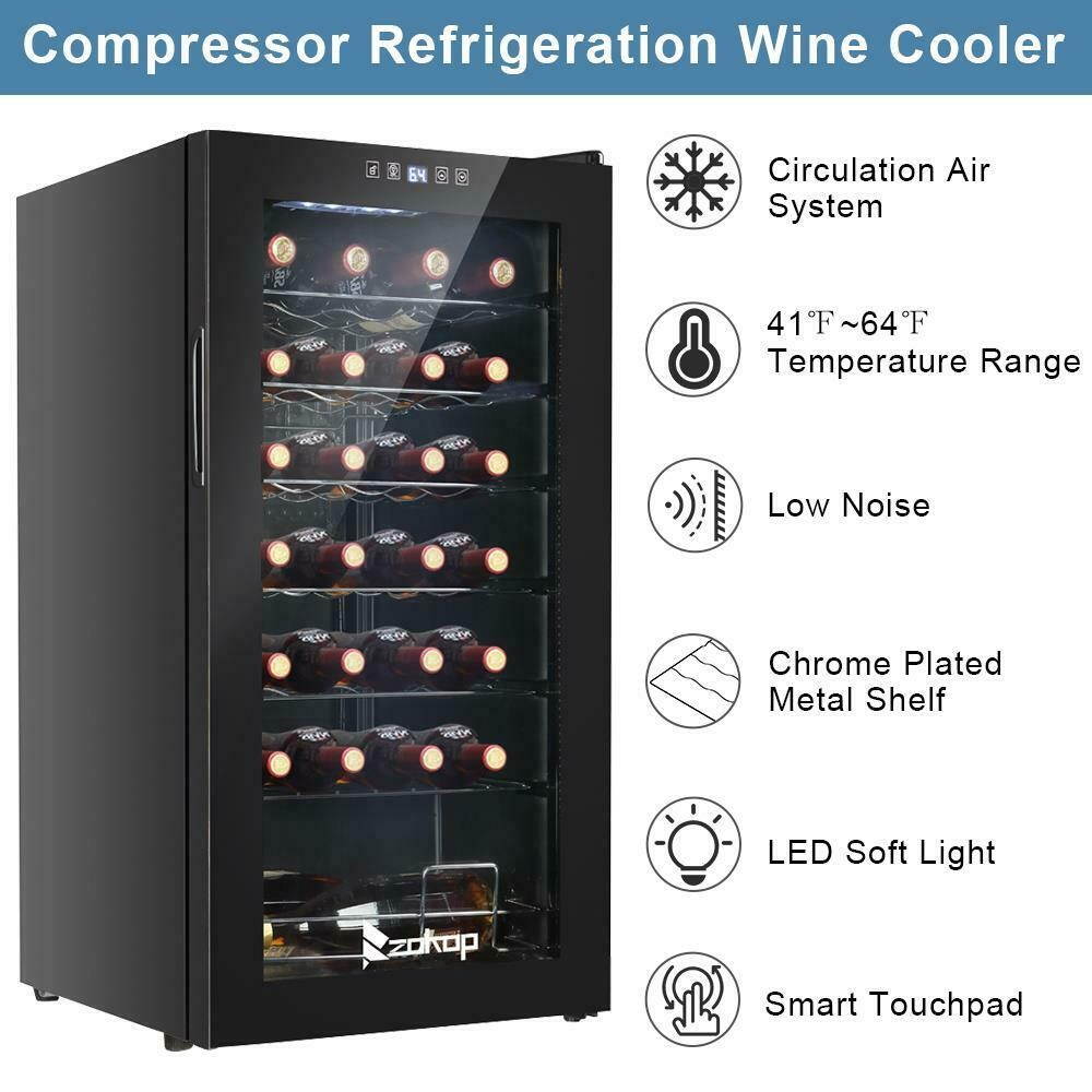 28 Bottle Mini Fridge Bar Wine Cooler Cabinet Beverage Refrigerator Black
