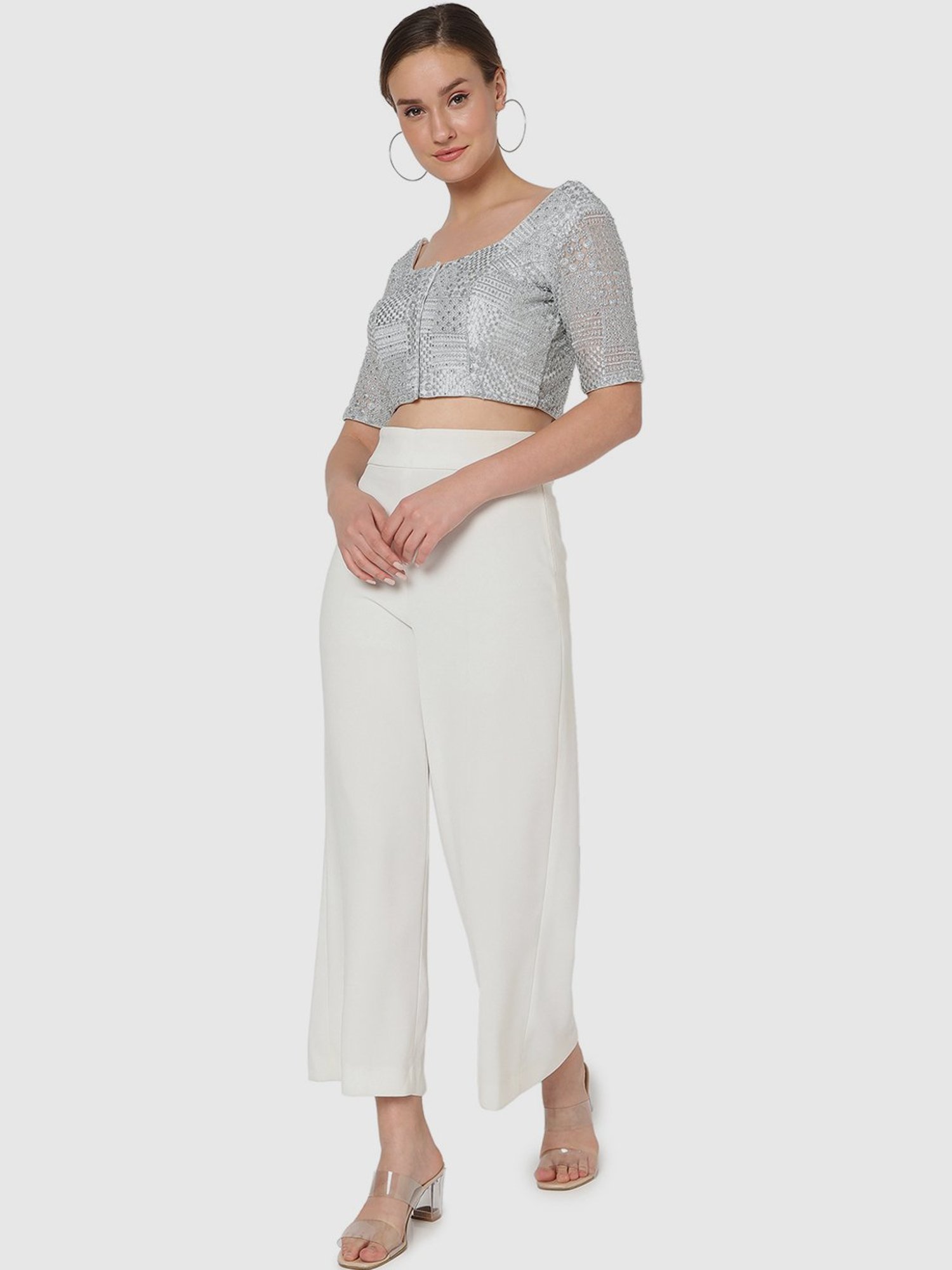 Salwar Studio Silver Embroidered Readymade Blouse