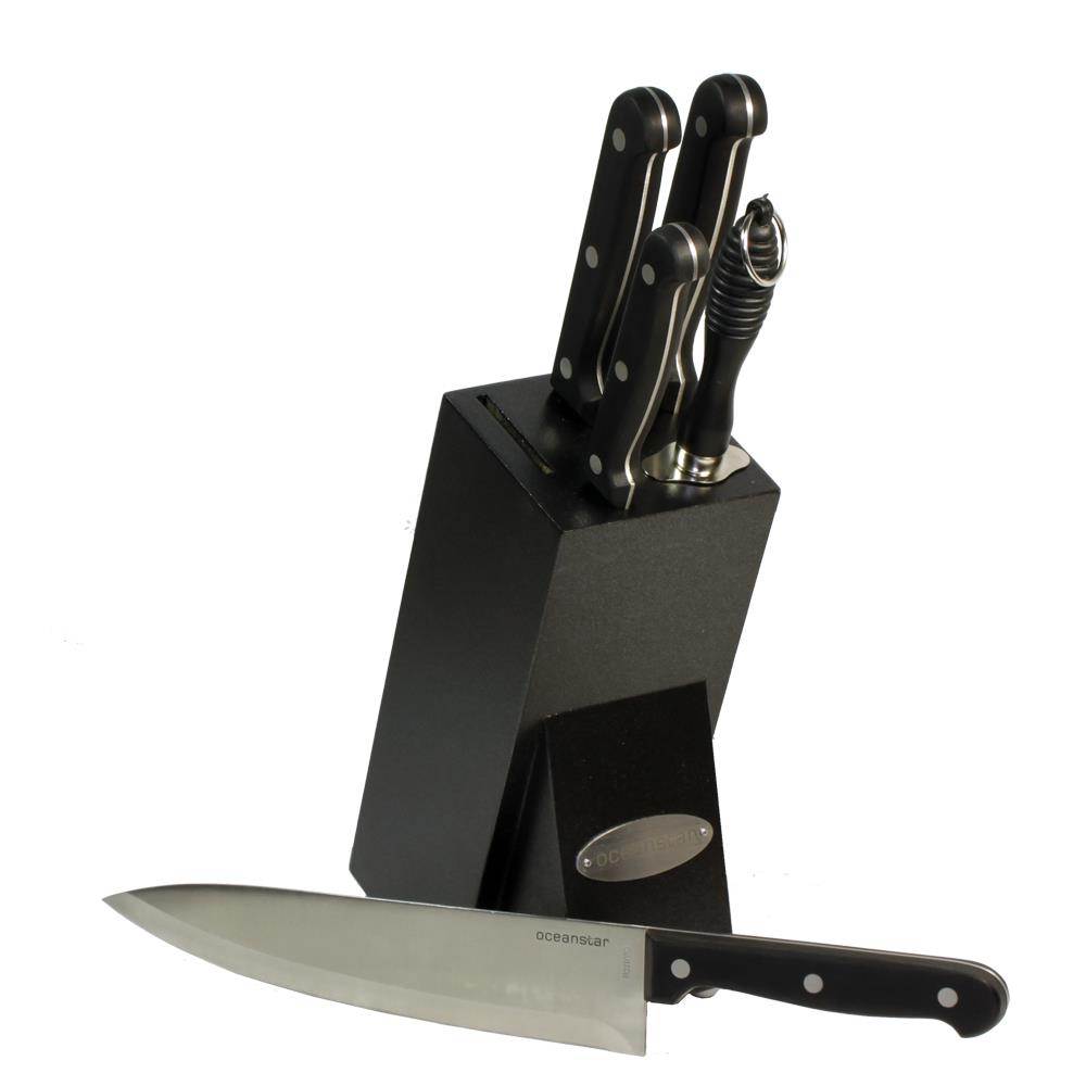 Oceanstar KS1200 Contemporary 6-Piece Knife Set with Block, Elegant Black