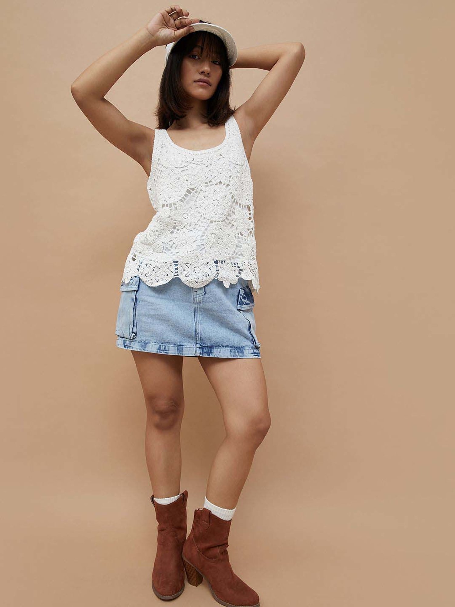 Ginger by Lifestyle White Cotton Self Pattern Top