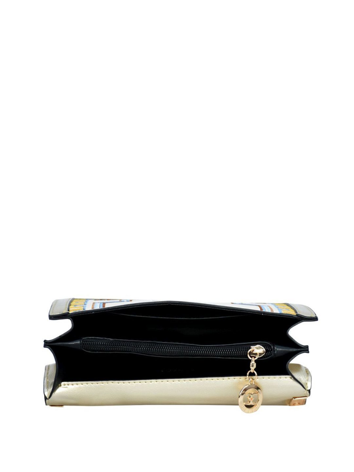 Esbeda Golden PU Embroidered Sling Handbag