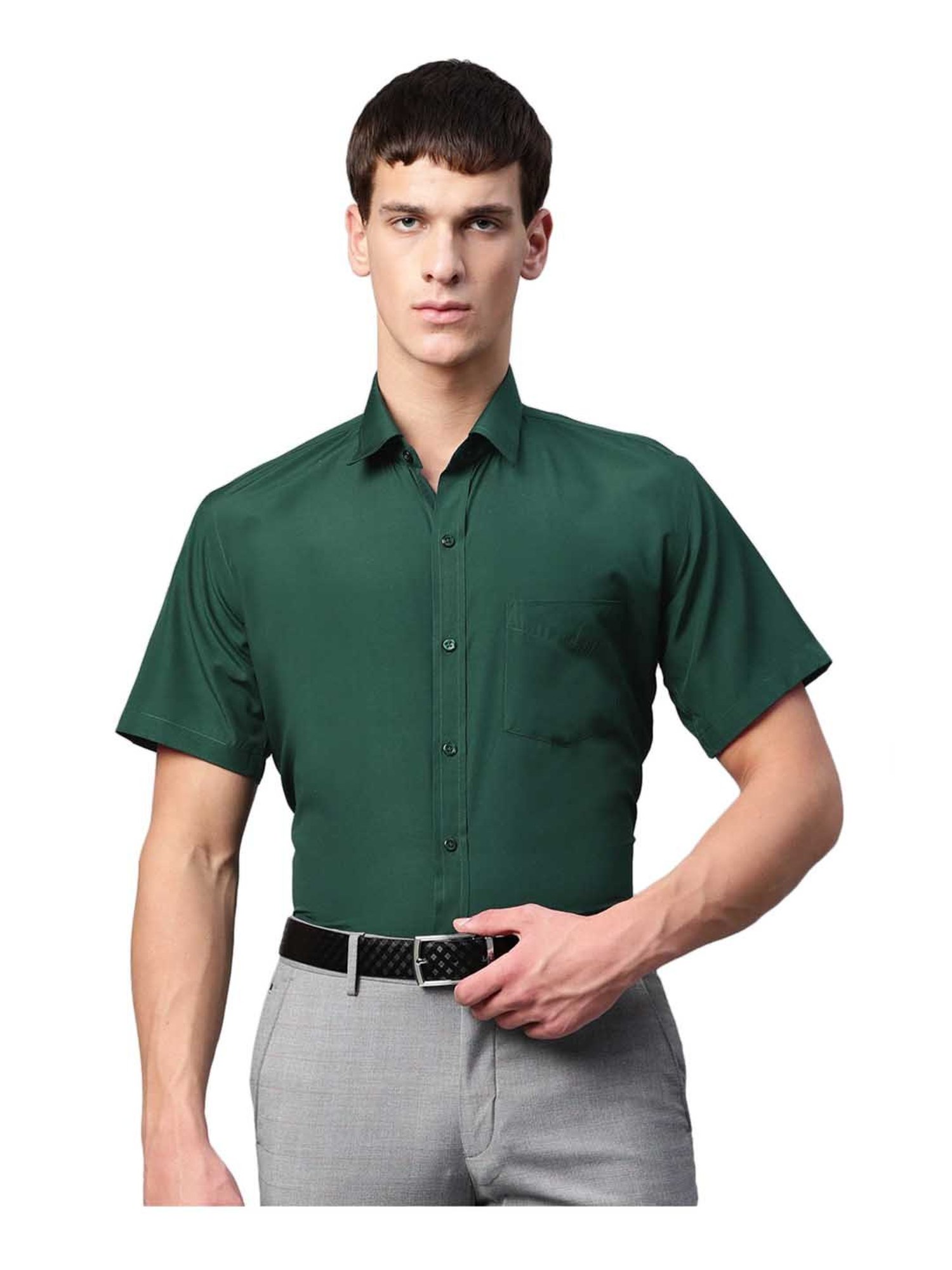 English Navy Green Short Sleeves Shirt