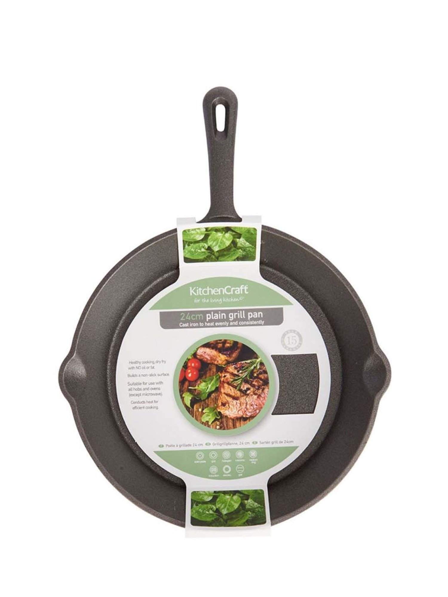 KitchenCraft Grey Medium Cast Iron Deluxe Grill Pan - 24 cm