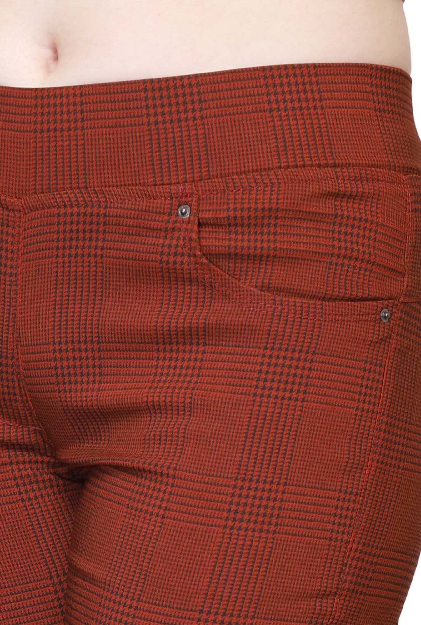 Westwood Maroon Skinny Fit Chequered Jeggings