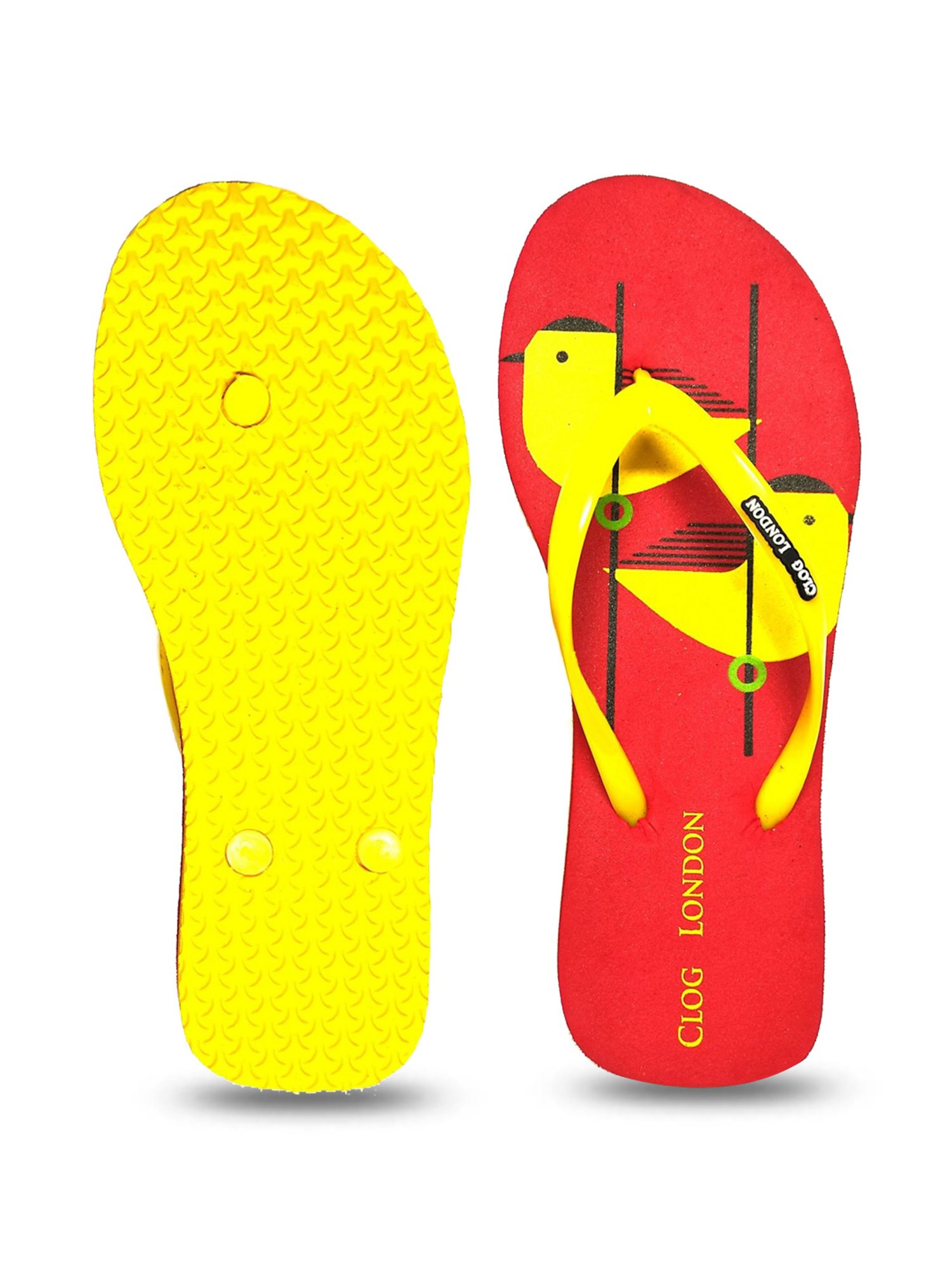 Clog London Women's Yellow & Red Printed Flip Flops