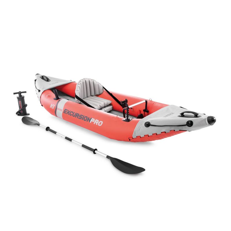 Intex 68303EP Excursion Pro Single Person Inflatable Vinyl Fishing Kayak Set with Aluminum Oar and High Output Pump for Lakes, Rivers and Ocean, Red