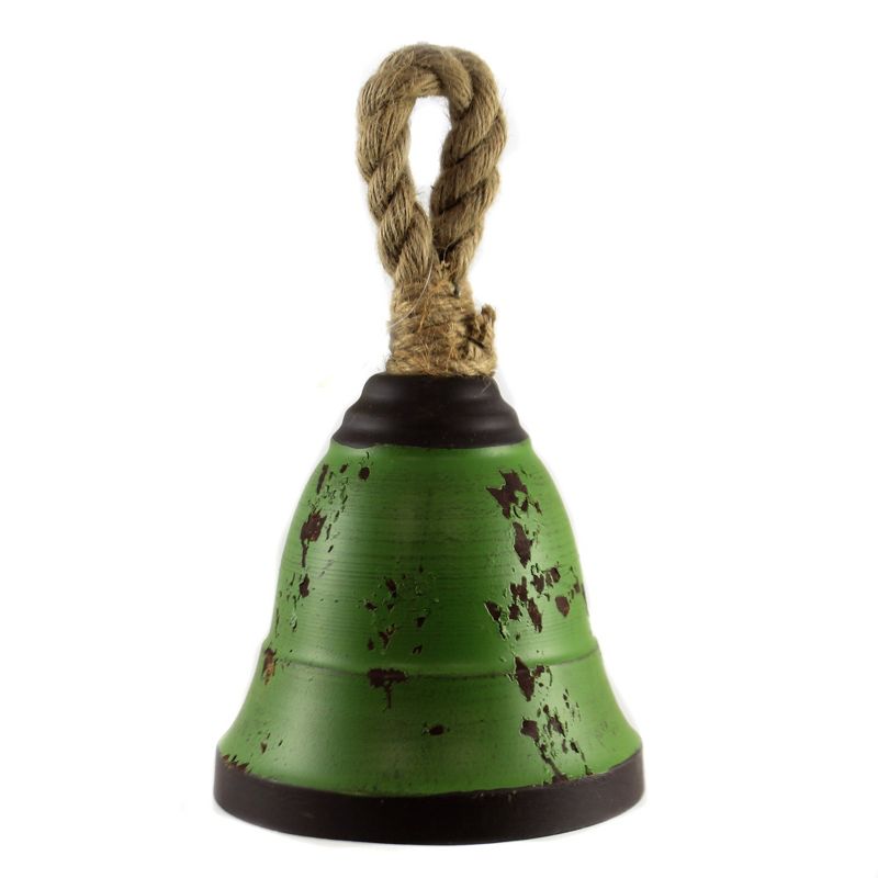 Home Decor 12.0" 12.00 Inch Green Metal Bell Decorate Tin Christmas Holiday  -  Decorative Figurines