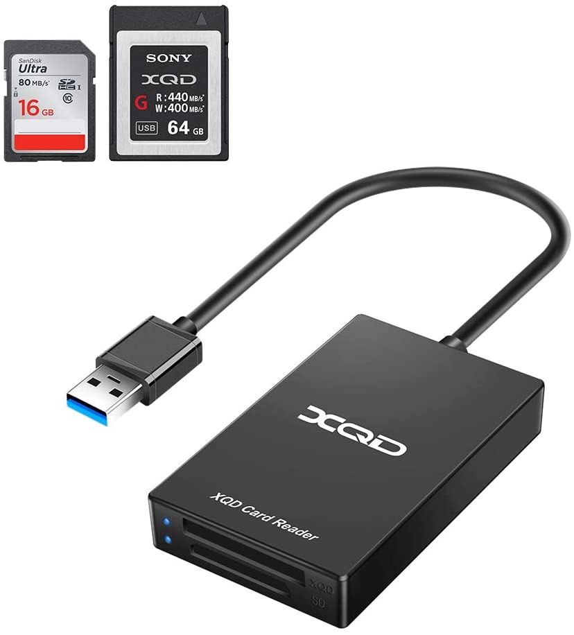 XQD Card Reader, Rocketek USB3.0 XQD/SD Card Reader Dual Slot Memory Card Reader 5Gpbs Super Speed Compatible with Sony G/M Series, Lexar 2933x/1400x USB Mark XQD Card, SD/SDHC Card for Windows/Mac OS