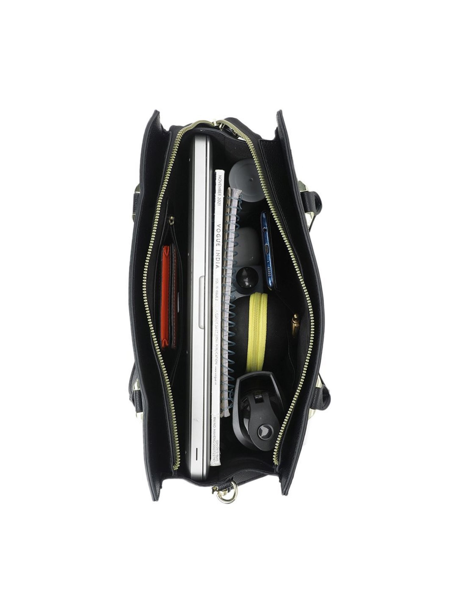 Tyra Eslarie Black Solid Faux Leather Tote Handbag