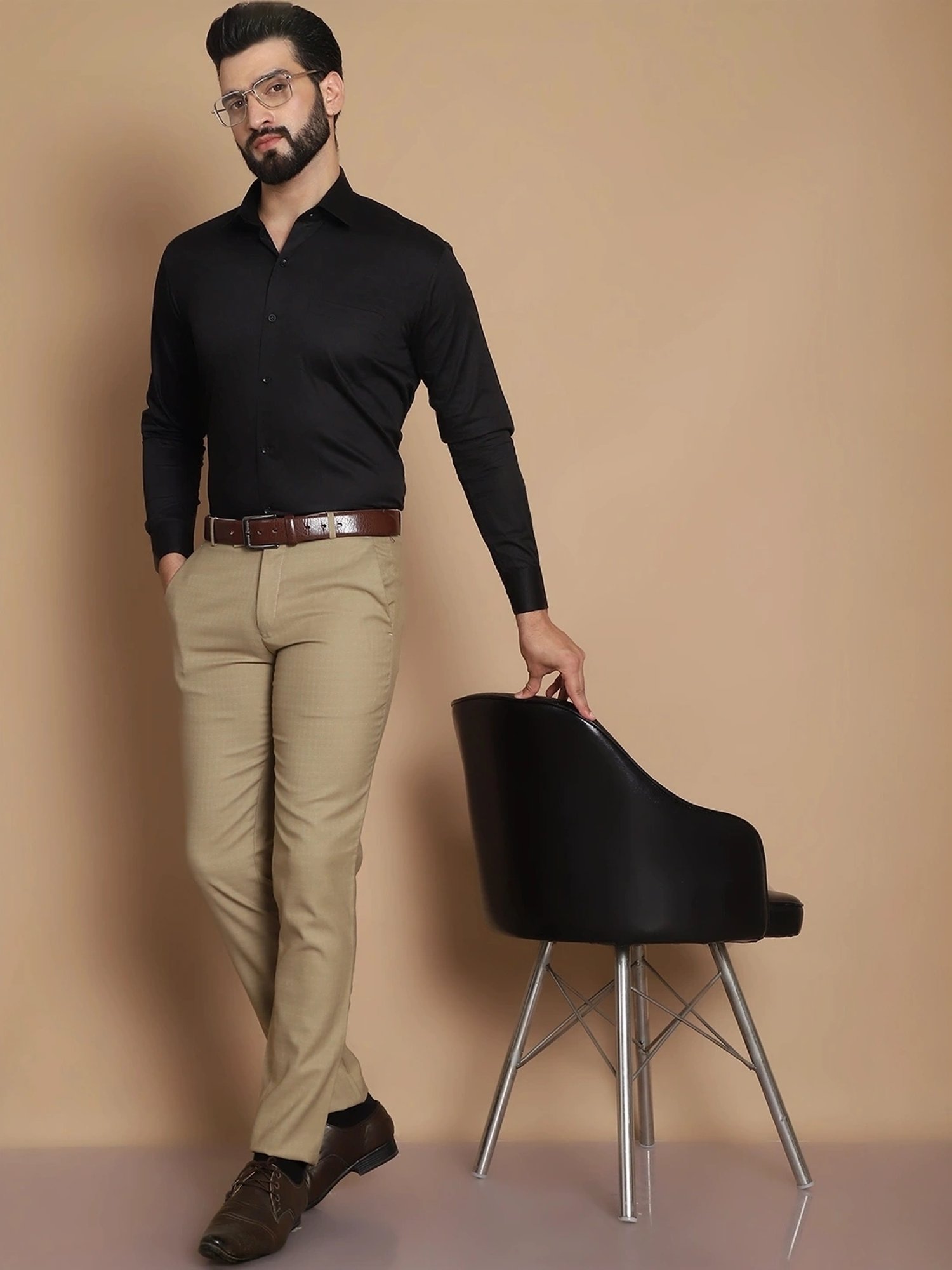 Tag 7 Black Cotton Regular Fit Shirt