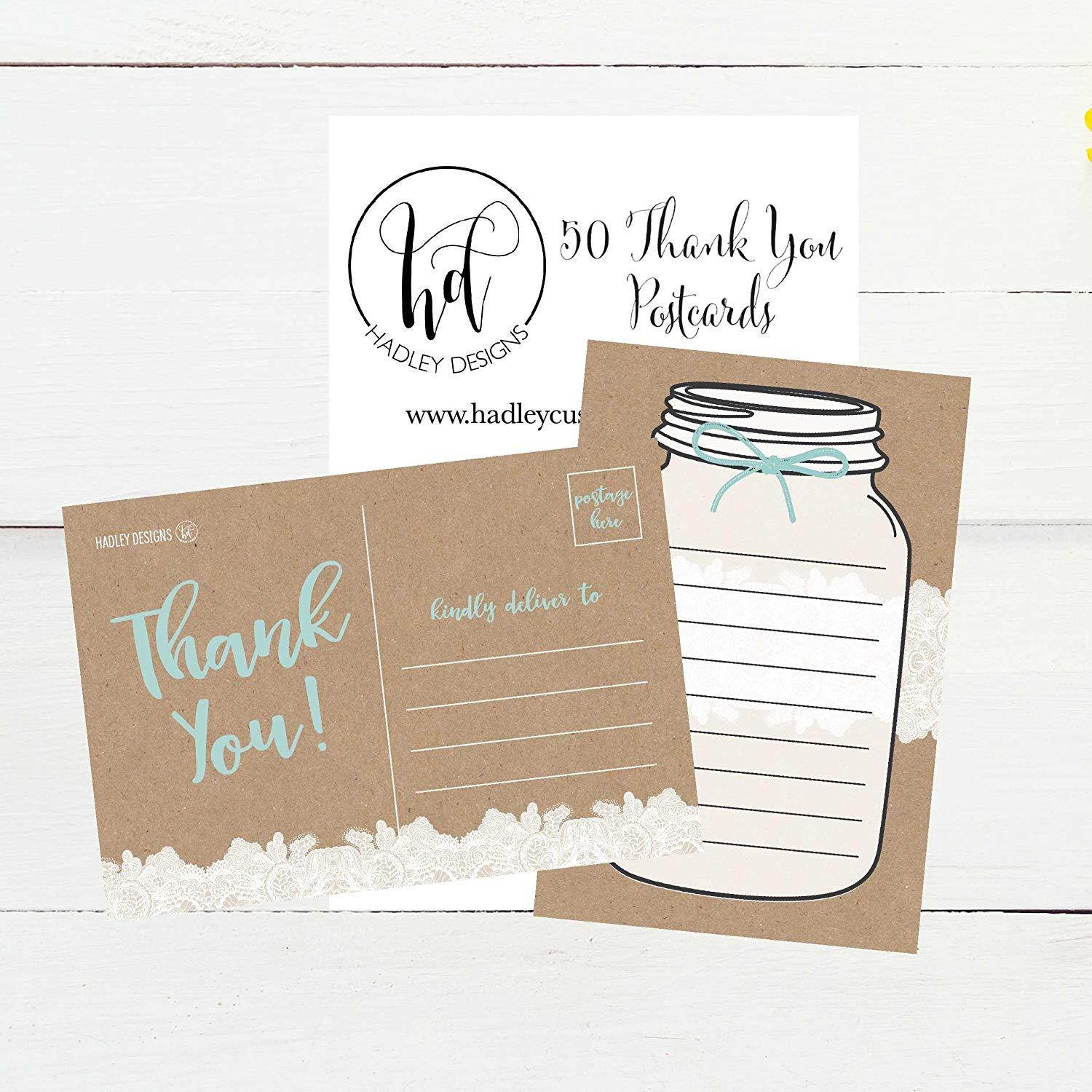 50 4x6 Rustic Blank Thank You Postcards Bulk, Cute Kraft Modern Blank Thank You Note Card Stationery For Wedding Bridesmaid Bridal or Baby Shower, Teachers, Appreciation, Religious, Business, Holiday