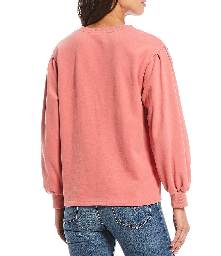 BB Dakota by Steve Madden Up to Here Puff Elbow Sleeve Mock Neck Smocked Top