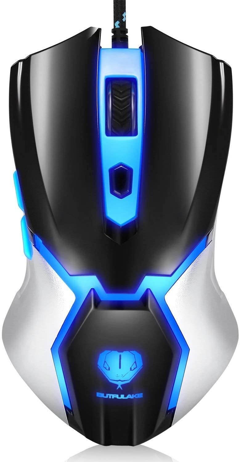 Gaming MouseUSB Wired PC Gaming Mice 3200 DPI with 4 Adjustable Levels Comfortable Ergonomic Grip Design with Blue LED 6 Programmable Buttons for PCNotebook MacBook Windows Vista Linux - Blue