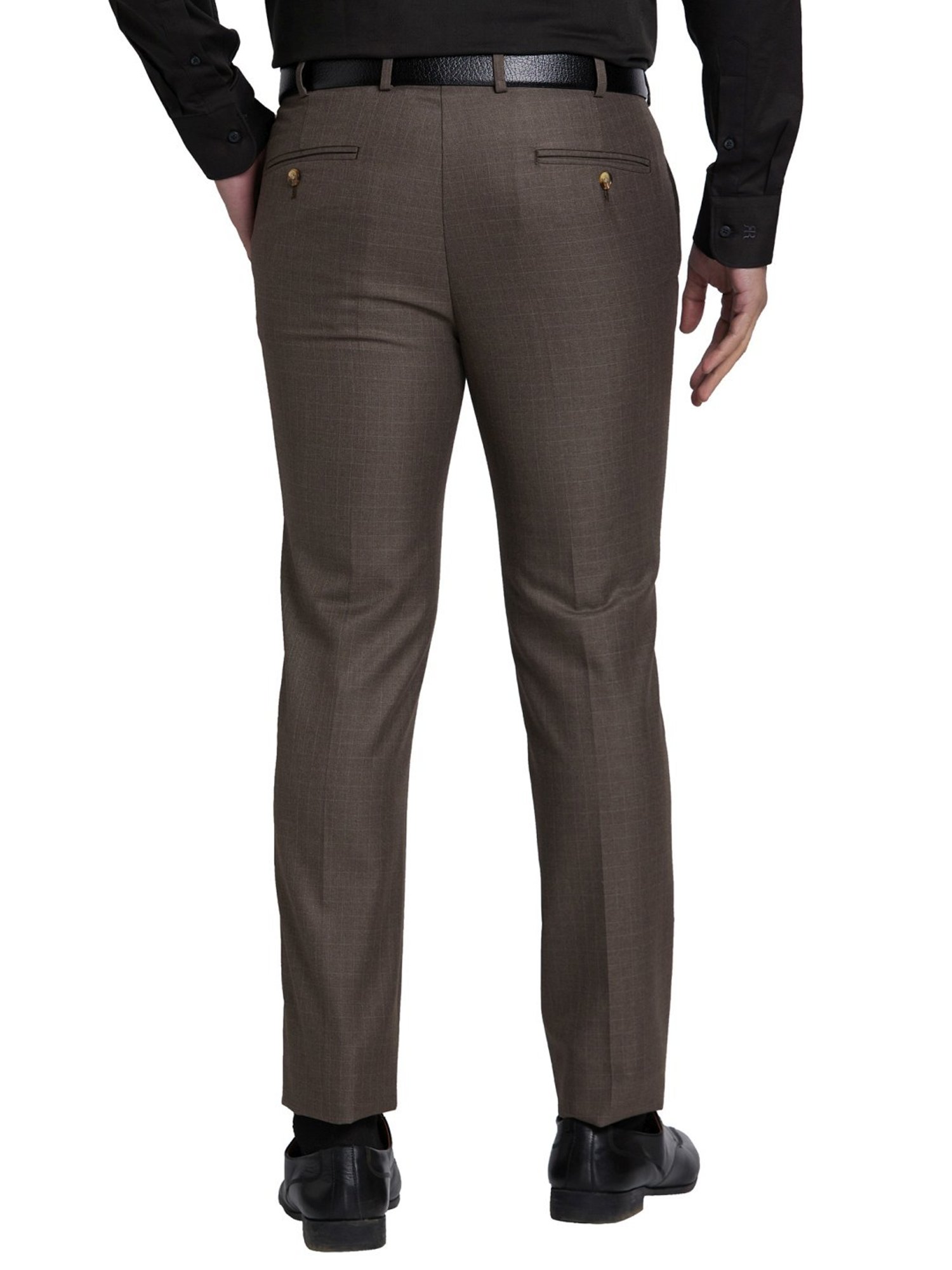 Park Avenue Brown Super Slim Fit Checks Trousers