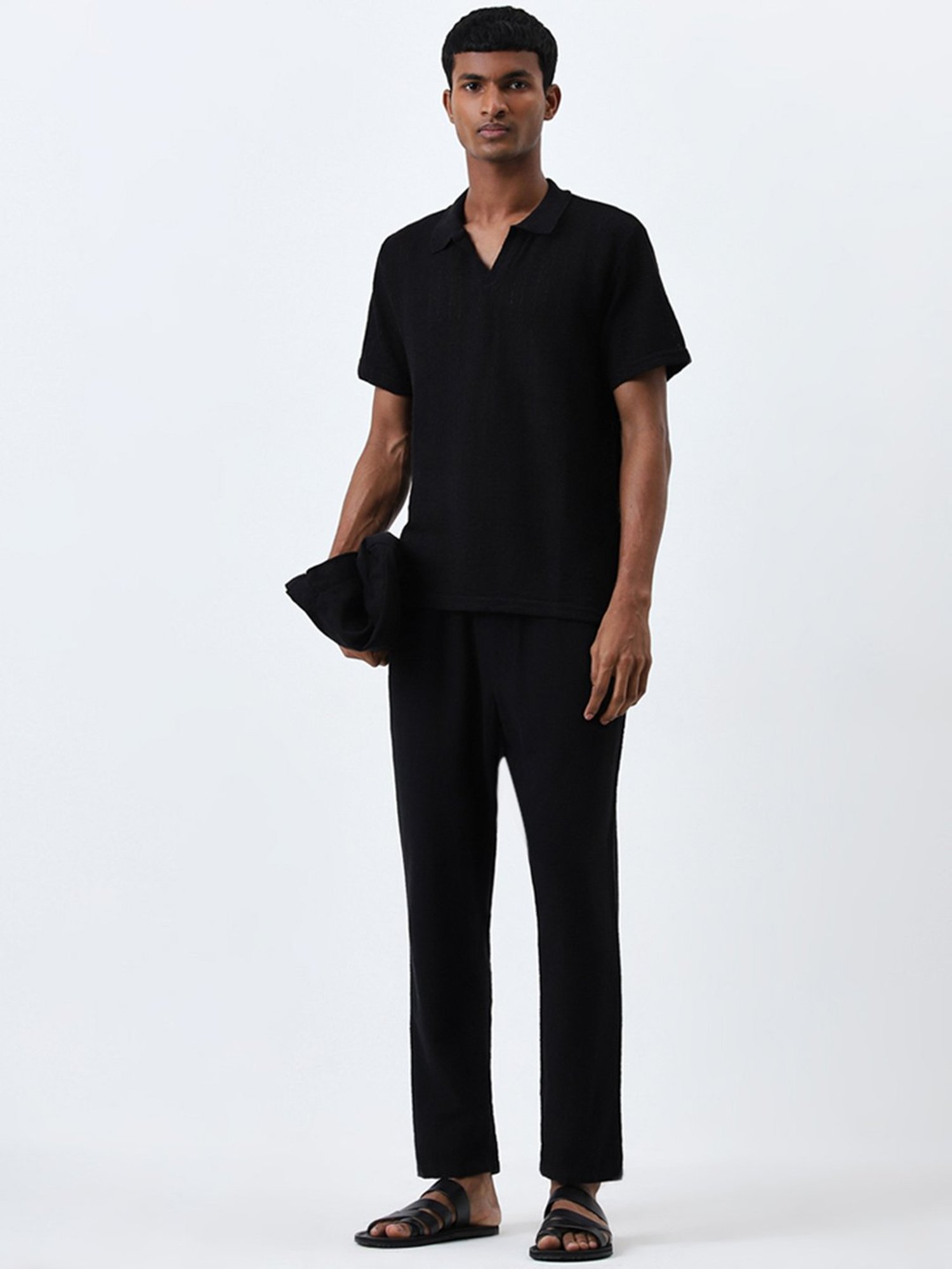 ETA by Westside Black Knitted Relaxed-Fit T-Shirt