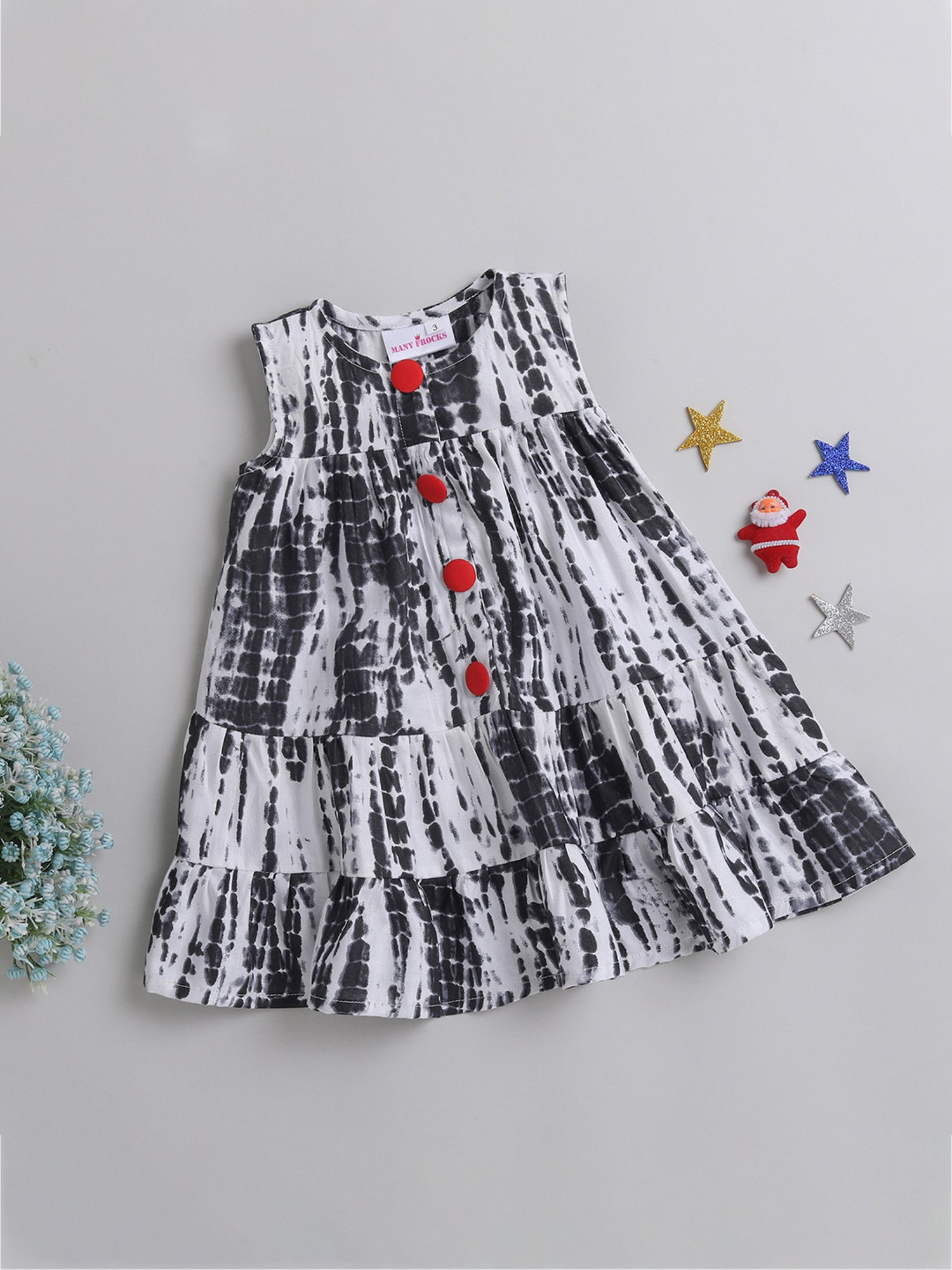 Many Frocks Kids White Printed Dress