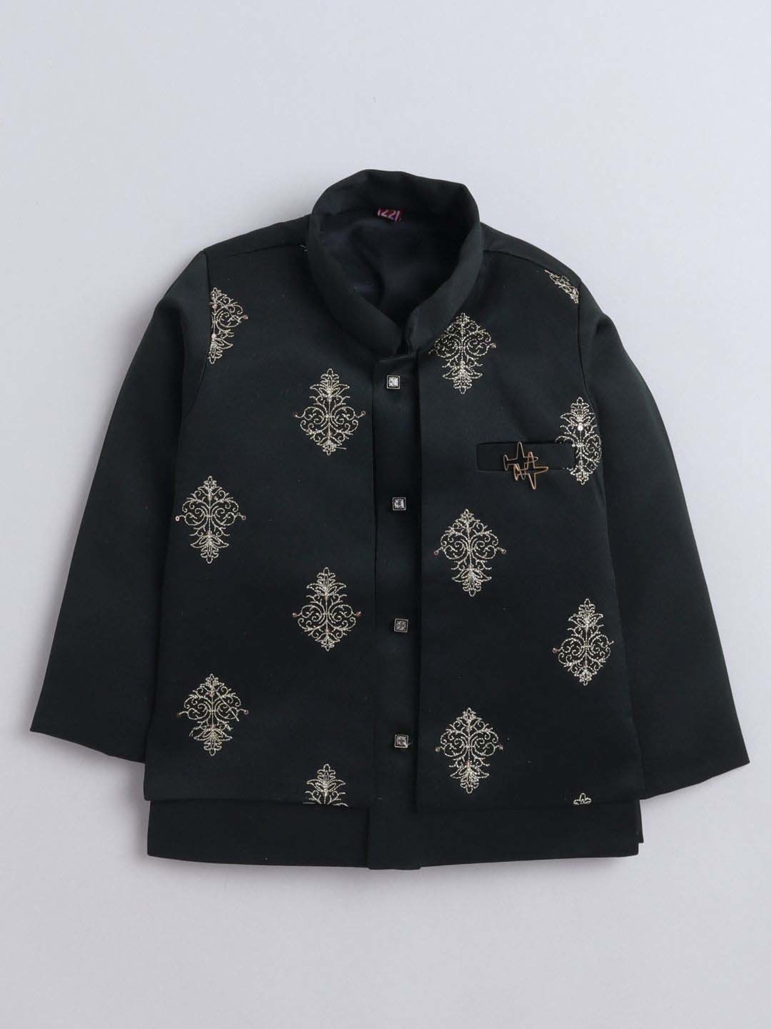 Fourfolds Boys Dark Green Solid Full Sleeves Clothing Set