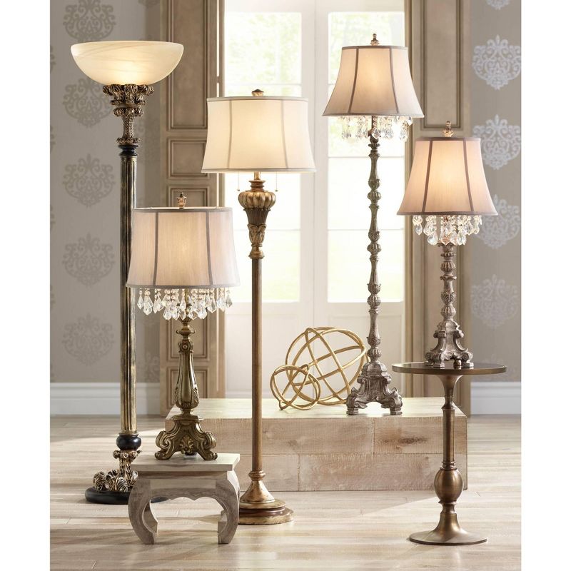 Barnes and Ivy Traditional Console Table Lamp Antique Gold Crystal Beading Drum Shade for Living Room Family Bedroom Bedside