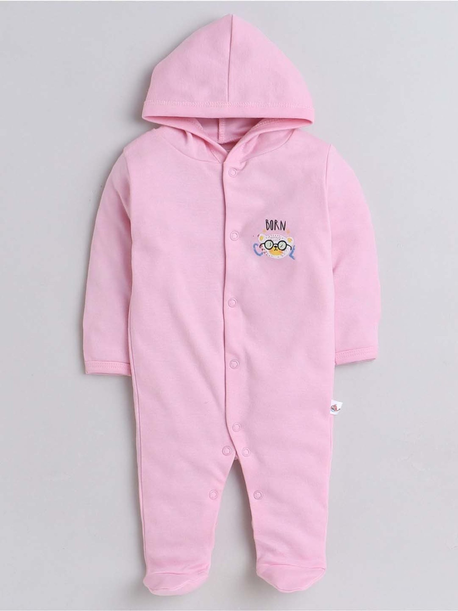 Bumzee Kids Pink & White Cotton Printed Full Sleeves Sleepsuit (Pack of 2)