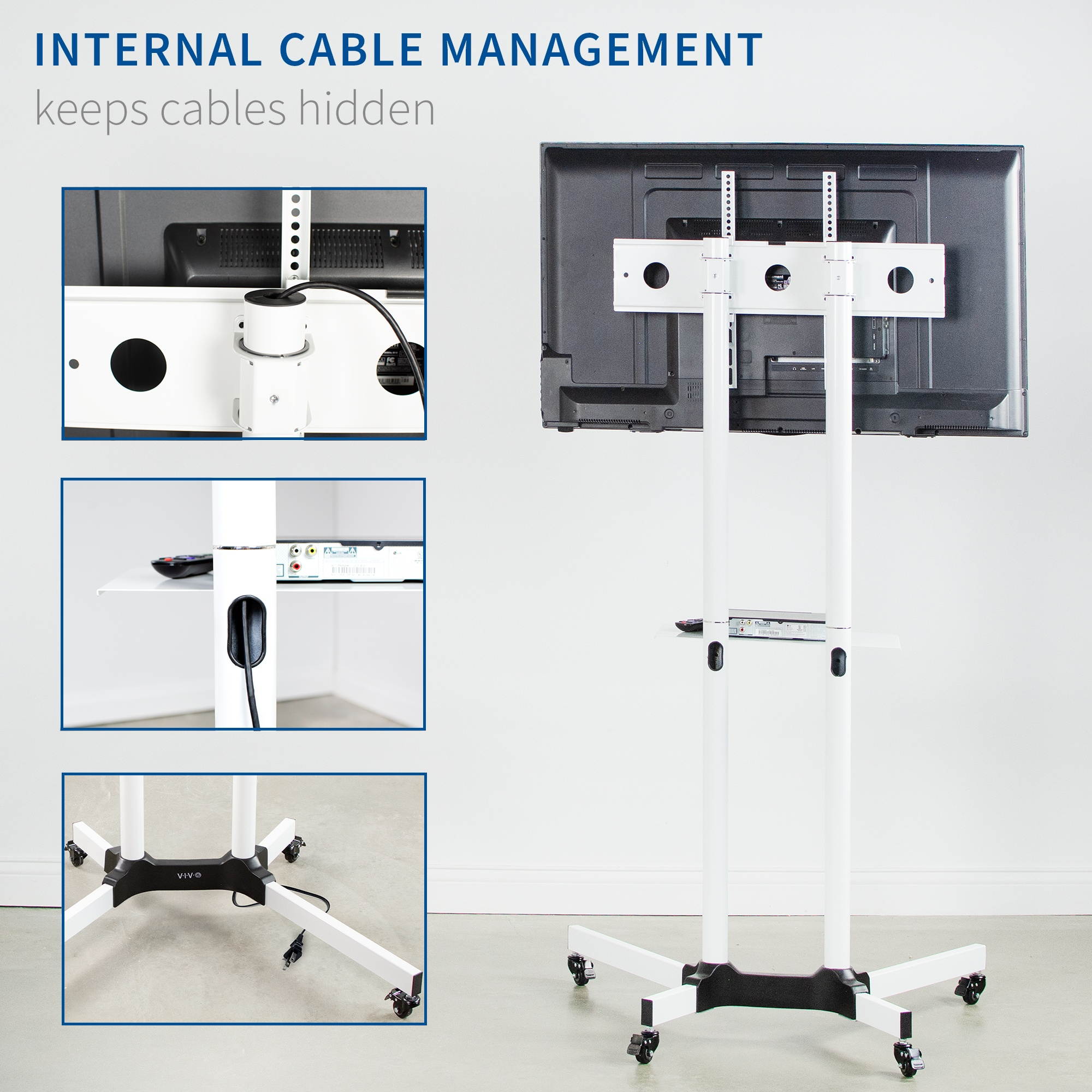 VIVO White Mobile TV Cart for 32" to 65" LCD LED Plasma Flat Panel Screens | Rolling TV Stand with Wheels (STAND-TV03W)