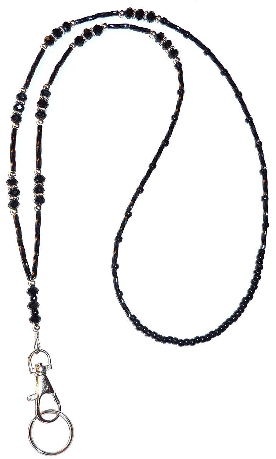 Crystal Style Fashion Women's Beaded Lanyard 34", Breakaway and Non breakaway available, For Keys, Badge holder (Black Crystal - NON Breakaway (Stronger)) (Totally Fab)