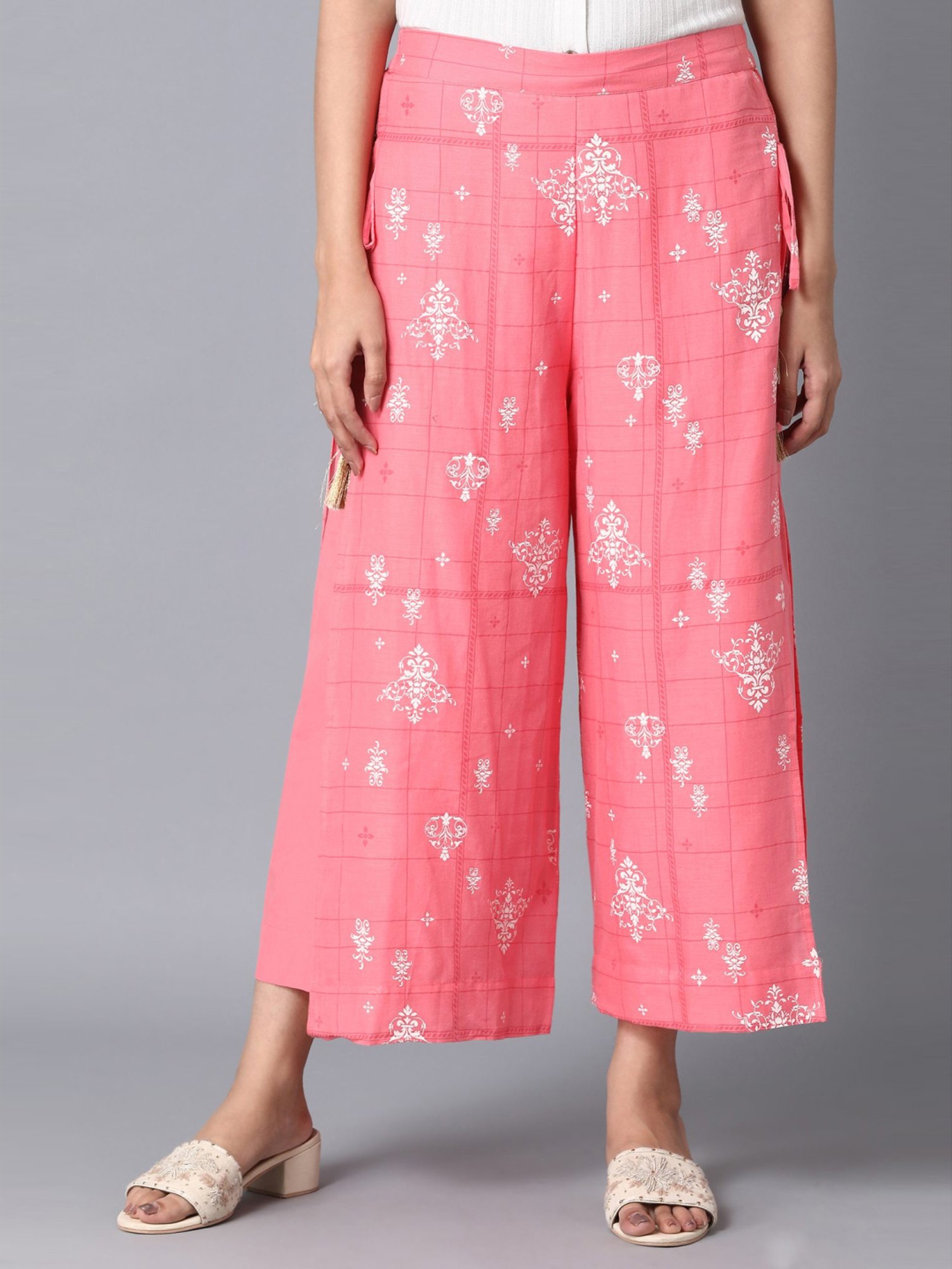 Elleven Pink Cotton Printed Palazzos