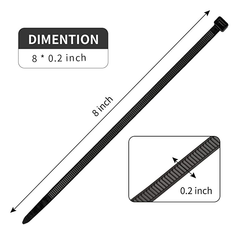 100Pack Heavy Duty Industrial Outdoor Zip Ties,Releasable 8 Inch Black Cable Ties, Nylon Adjustable Tie wrap,Reusable Zip Toes Tie Straps For Garden Plant Secure Vine, Home, Office Use