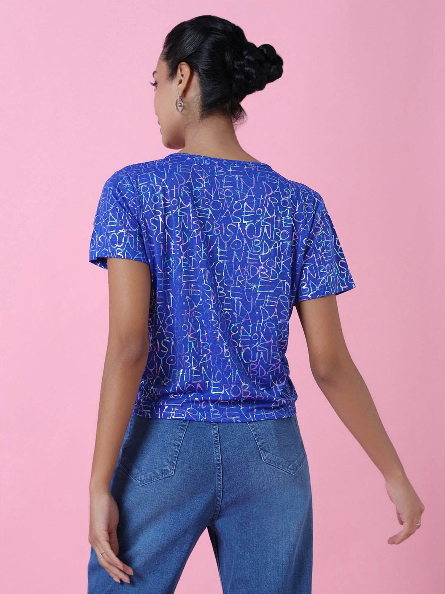 SHOWOFF Blue Printed Crop Top