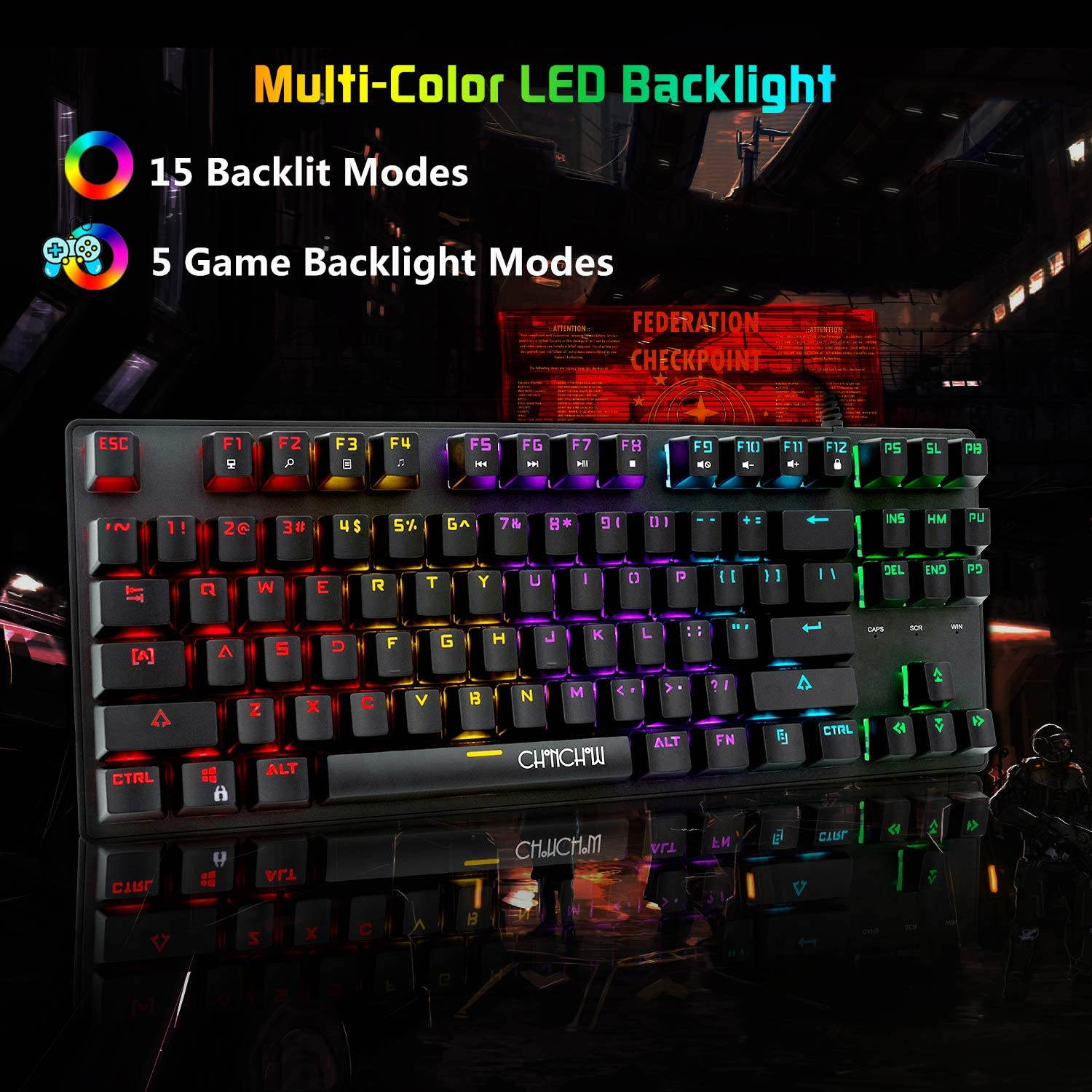 RGB Mechanical Keyboard and Mouse Combo, CHONCHOW Small 87 Keys 60% TKL Cherry MX Blue Switches Equivalent Keyboard with 3200 DPI Gaming Mouse Wired Rainbow Backlit Keyboard for Windows PC Gamers