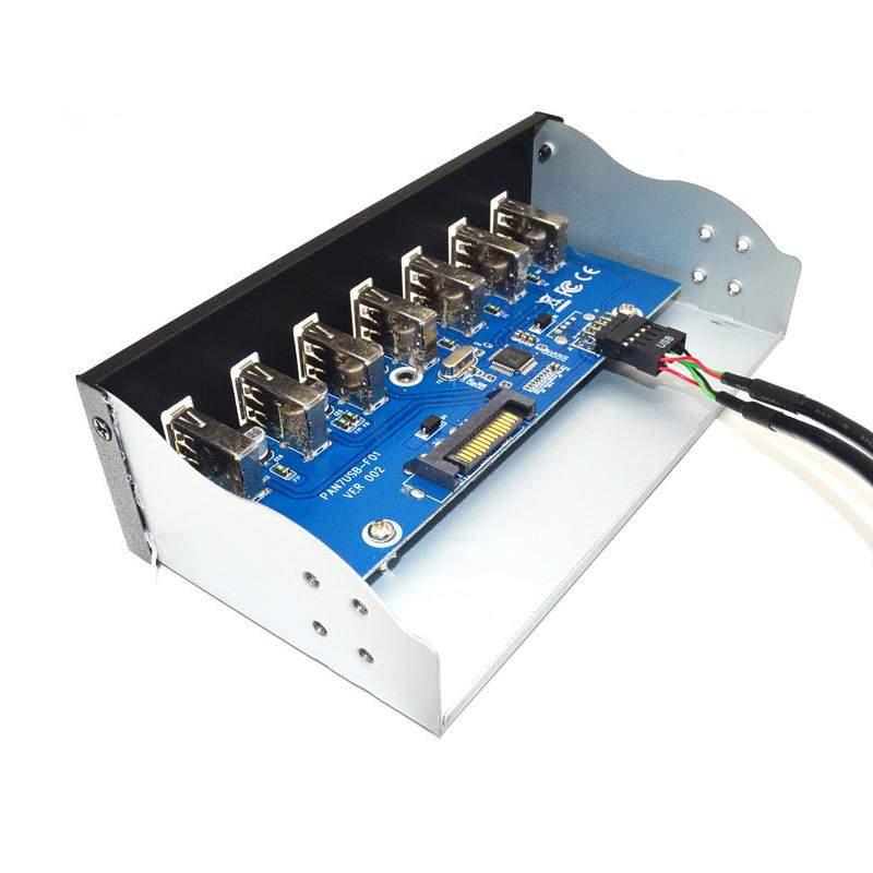 7 Port USB 2.0 5.25" Internal CD-ROM Bay Front Panel USB Hub,7 x USB 2.0 Type A Female to Motherboard USB 10 pin Hub Splitter Adapter w/ 5.25 inch Metal Bracket