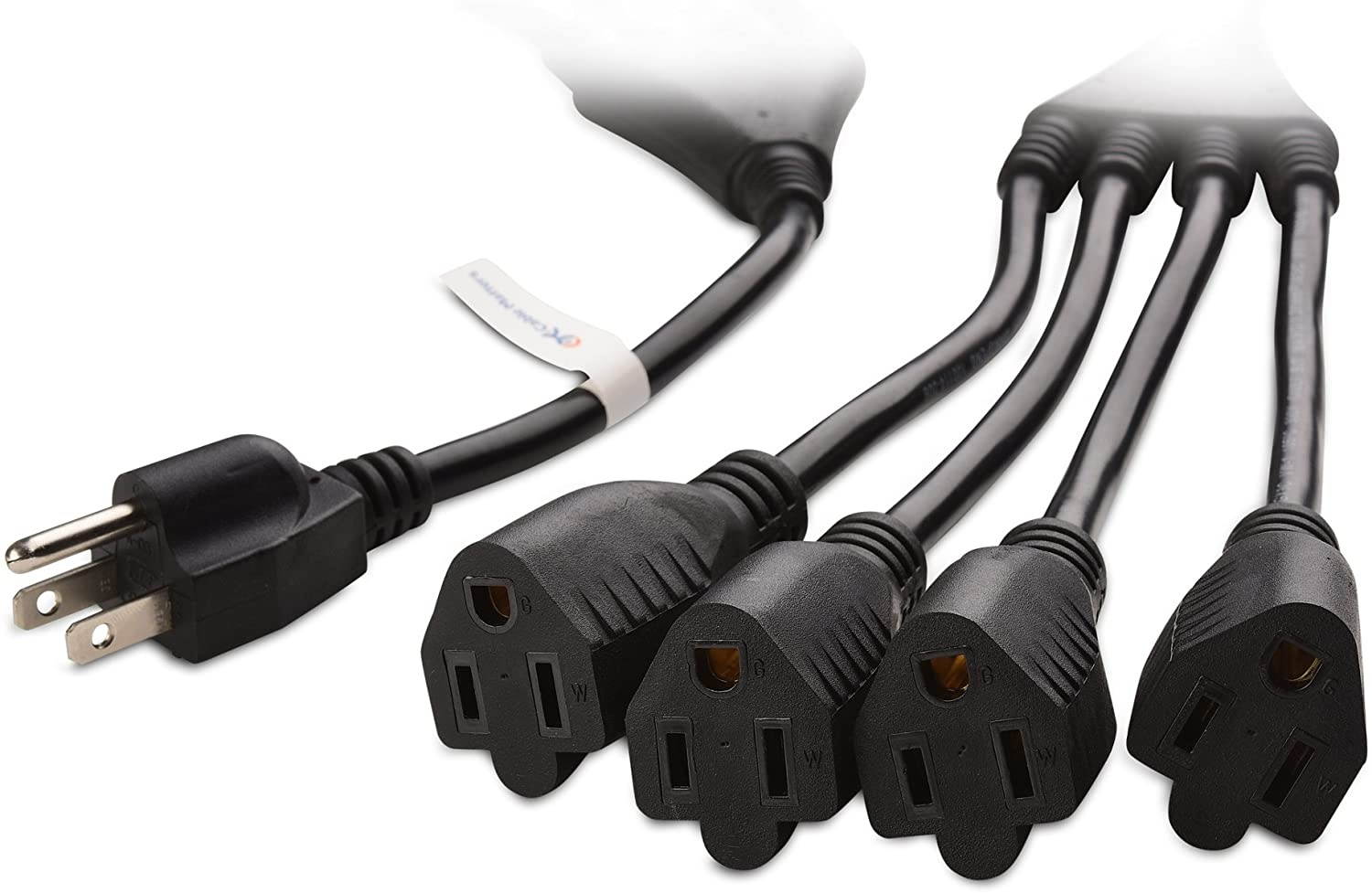 2-Pack 4 Outlet Power Splitter Cord (Power Cord Splitter) 1.5 Feet