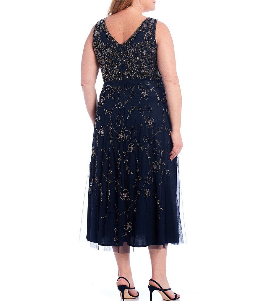 Pisarro Nights Plus Size Jewel Neck 3/4 Sleeve Beaded 2-Piece Jacket Dress