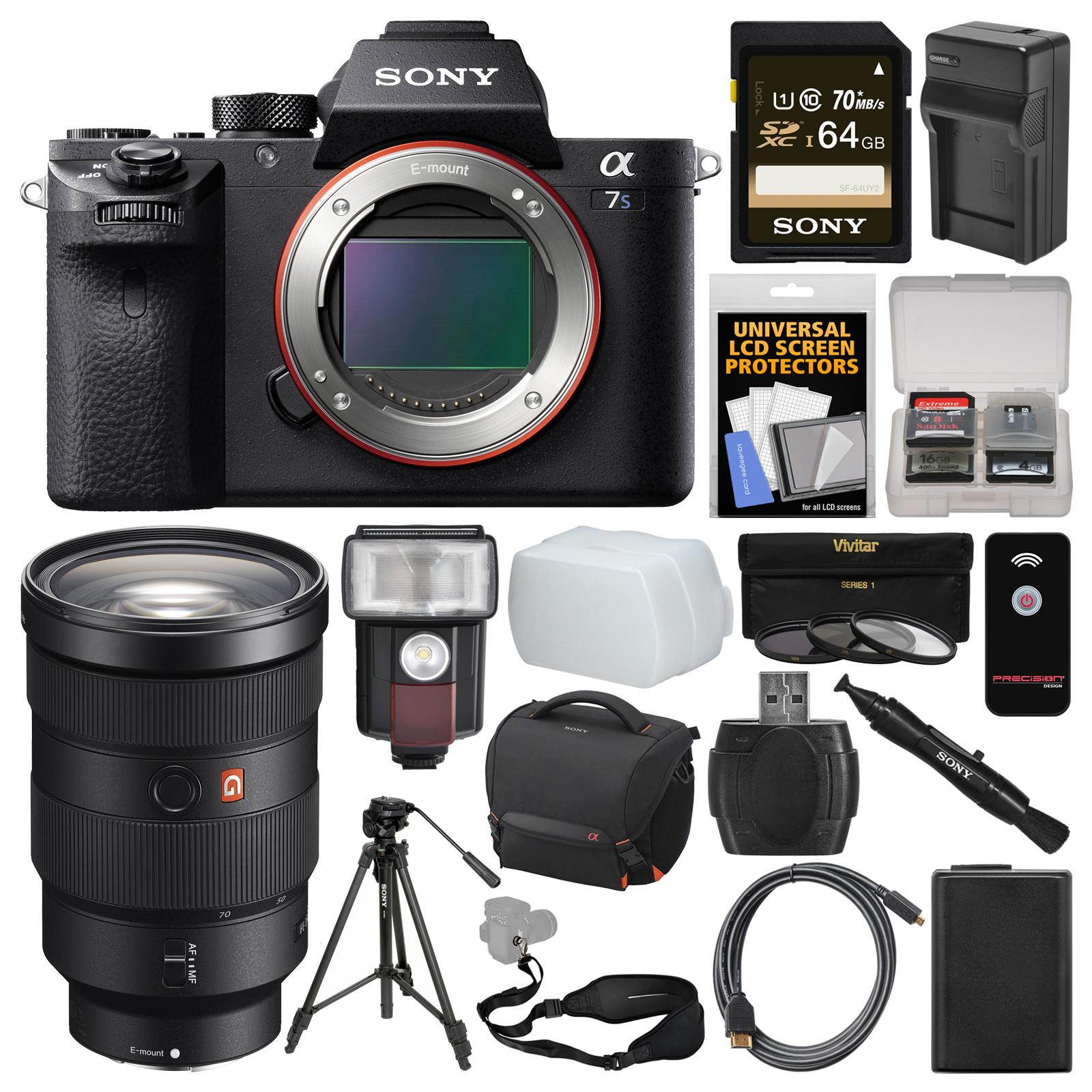 Sony Alpha A7S II 4K Wi-Fi Digital Camera Body with FE 24-70mm f/2.8 GM Lens + 64GB Card + Case + Flash + Battery & Charger + Tripod + Kit