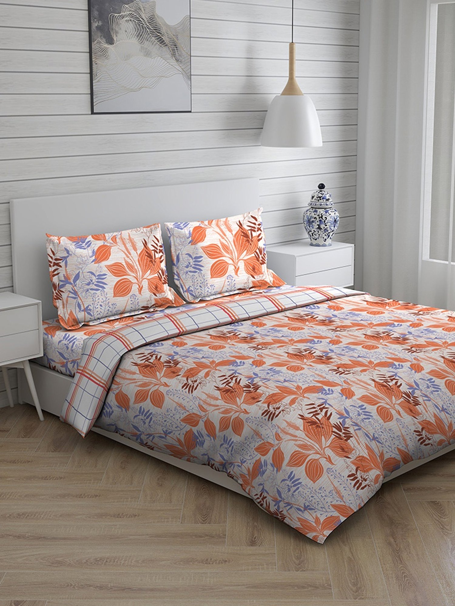 Layers Milano Floral Orange 146 TC Cotton King Bedding Set