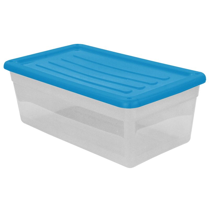 Gracious Living DLC6 1.5 Gallon Clear Plastic Storage Bin Container with Blue Lid (12 Pack)