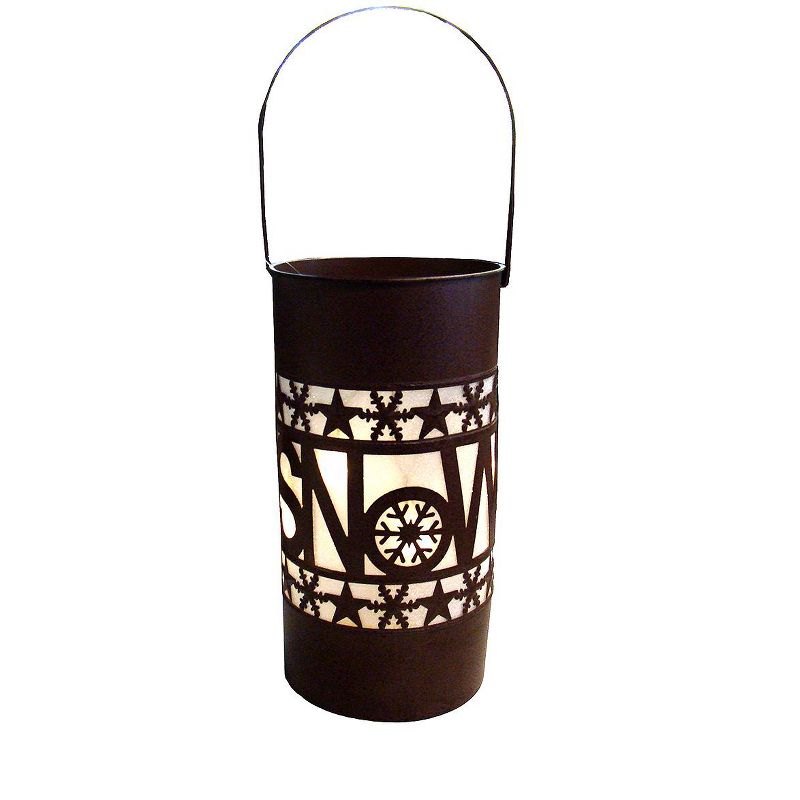 Sterling 15" Shimmering LED Lighted Snow Battery Operated Christmas Lantern - Brown