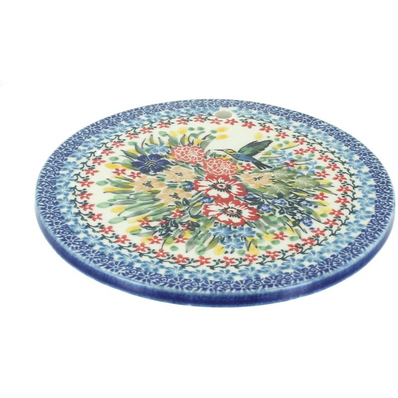 Blue Rose Polish Pottery Hummingbird Trivet